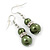 Dark Olive Simulated Glass Pearl, Crystal Drop Earrings In Rhodium Plating - 40mm Length - view 2