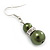 Dark Olive Simulated Glass Pearl, Crystal Drop Earrings In Rhodium Plating - 40mm Length - view 5