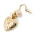 Gold Plated Heart Locket, Freshwater Pearl, Flower Drop Earrings - 35mm Length - view 7