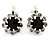 Small Black/ Clear Crystal Floral Clip On Earrings In Silver Tone - 15mm L - view 5