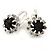 Small Black/ Clear Crystal Floral Clip On Earrings In Silver Tone - 15mm L