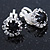 Small Black/ Clear Crystal Floral Clip On Earrings In Silver Tone - 15mm L - view 6