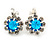 Small Light Blue, Clear Crystal Floral Clip On Earrings In Silver Tone - 15mm L - view 5