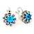 Small Light Blue, Clear Crystal Floral Clip On Earrings In Silver Tone - 15mm L - view 6