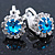 Small Light Blue, Clear Crystal Floral Clip On Earrings In Silver Tone - 15mm L - view 2