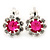 Small Fuchsia, Clear Crystal Floral Clip On Earrings In Silver Tone - 15mm L - view 3