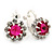 Small Fuchsia, Clear Crystal Floral Clip On Earrings In Silver Tone - 15mm L - view 4