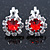 Small Red, Clear Crystal Floral Clip On Earrings In Silver Tone - 15mm L - view 3