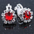 Small Red, Clear Crystal Floral Clip On Earrings In Silver Tone - 15mm L - view 4