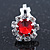 Small Red, Clear Crystal Floral Clip On Earrings In Silver Tone - 15mm L - view 7