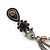 Vintage Inspired Brown, Grey Enamel Floral, Chain Tassel Drop Earrings In Burn Silver Tone - 8cm Length - view 3