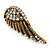 Vintage Inspired Diamante 'Angel Wings' Stud Earrings In Antique Gold Metal - 40mm Length - view 3