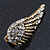 Vintage Inspired Diamante 'Angel Wings' Stud Earrings In Antique Gold Metal - 40mm Length - view 5