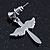 Rhodium Plated Angel Wings, Cross Drop Earrings - 30mm Length - view 4