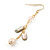 Pale Pink Simulated Pearl, Mother of Pearl Chain Drop Earrings In Gold Plating - 60mm Length - view 6