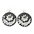 Black/ White/ Grey Round Enamel Hammered 'Rose' Drop Earrings In Silver Tone - 60mm Length - view 4