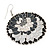 Black/ White/ Grey Round Enamel Hammered 'Rose' Drop Earrings In Silver Tone - 60mm Length - view 2
