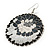 Black/ White/ Grey Round Enamel Hammered 'Rose' Drop Earrings In Silver Tone - 60mm Length - view 5