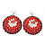 Red/ Burgundy Round Enamel Hammered 'Rose' Drop Earrings In Silver Tone - 60mm Length - view 4