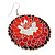 Red/ Burgundy Round Enamel Hammered 'Rose' Drop Earrings In Silver Tone - 60mm Length - view 2