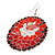Red/ Burgundy Round Enamel Hammered 'Rose' Drop Earrings In Silver Tone - 60mm Length - view 5
