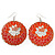 Orange/ Brick Red Round Enamel Hammered 'Rose' Drop Earrings In Silver Tone - 60mm Length - view 2