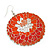 Orange/ Brick Red Round Enamel Hammered 'Rose' Drop Earrings In Silver Tone - 60mm Length - view 3