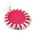 Large Round Bright Pink Enamel Drop Earrings In Silver Tone - 45mm Diameter - view 2