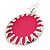 Large Round Bright Pink Enamel Drop Earrings In Silver Tone - 45mm Diameter - view 3