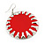Large Round Red Enamel Drop Earrings In Silver Tone - 45mm Diameter - view 3