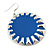 Large Round Royal Blue Enamel Drop Earrings In Silver Tone - 45mm Diameter - view 4