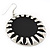 Large Round Black Enamel Drop Earrings In Silver Tone - 45mm Diameter - view 2