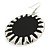 Large Round Black Enamel Drop Earrings In Silver Tone - 45mm Diameter - view 4