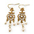 Vintage Inspired Diamante, Simulated Pearl Floral Drop Earrings In Gold Plating - 50mm Length