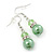 Lime Green Simulated Glass Pearl, Crystal Drop Earrings In Rhodium Plating - 40mm Length - view 2