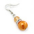 Orange Simulated Glass Pearl, Crystal Drop Earrings In Rhodium Plating - 40mm Length - view 3