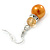 Orange Simulated Glass Pearl, Crystal Drop Earrings In Rhodium Plating - 40mm Length - view 4
