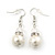 Bridal/ Prom/ Wedding White Glass Pearl, Crystal Drop Earrings In Rhodium Plating - 40mm Length - view 4