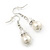 Bridal/ Prom/ Wedding White Glass Pearl, Crystal Drop Earrings In Rhodium Plating - 40mm Length - view 6