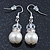 Bridal/ Prom/ Wedding White Glass Pearl, Crystal Drop Earrings In Rhodium Plating - 40mm Length