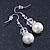 Bridal/ Prom/ Wedding White Glass Pearl, Crystal Drop Earrings In Rhodium Plating - 40mm Length - view 2