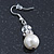 Bridal/ Prom/ Wedding White Glass Pearl, Crystal Drop Earrings In Rhodium Plating - 40mm Length - view 3
