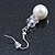 Bridal/ Prom/ Wedding White Glass Pearl, Crystal Drop Earrings In Rhodium Plating - 40mm Length - view 5