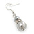 Light Grey Simulated Glass Pearl, Crystal Drop Earrings In Rhodium Plating - 40mm Length - view 3