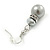 Light Grey Simulated Glass Pearl, Crystal Drop Earrings In Rhodium Plating - 40mm Length - view 4