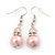 Pale Pink Glass Pearl, Crystal Drop Earrings In Rhodium Plating - 40mm Length