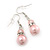 Pale Pink Glass Pearl, Crystal Drop Earrings In Rhodium Plating - 40mm Length - view 6