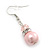 Pale Pink Glass Pearl, Crystal Drop Earrings In Rhodium Plating - 40mm Length - view 7