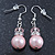 Pale Pink Glass Pearl, Crystal Drop Earrings In Rhodium Plating - 40mm Length - view 2