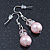 Pale Pink Glass Pearl, Crystal Drop Earrings In Rhodium Plating - 40mm Length - view 3